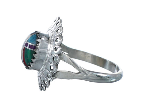 Southwestern Manmade Multicolor Inlay Sterling Silver Ring Size 8 JX130281